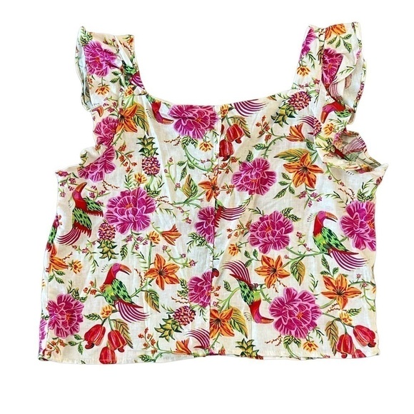 🆕 Rachel Zoe Linen Rayon Blend Ruffle Crop Top - Picture 2 of 4